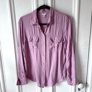 Women’s Calvin Klein Long Sleeve Button Front Dusty Rose Two Pocket Blouse Small